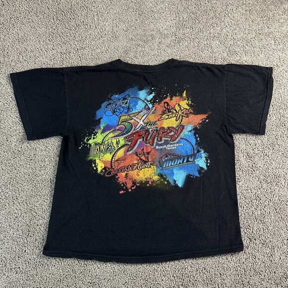 Busch Gardens Shirt Mens Medium Black 5X The Fury Roller Coaster Tampa Tee - Picture 1 of 11
